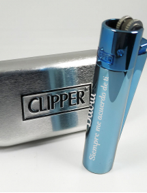 Clipper Grabado Personalizado Metálico Azul Brillo.