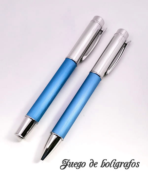 Juego Bolígrafos Azul grabado Personalizado.