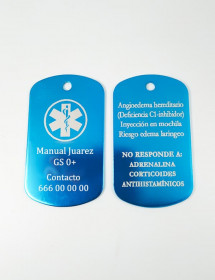 Colgante alerta médica personalizada.