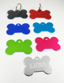 Hueso Aluminio Colores Grabado Mascota