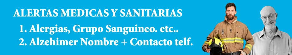 Colgante Alerta Medica, Grupo Sanguineo o Contacto Alzehimer.